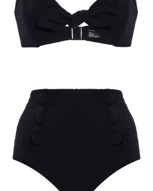 Lisa Marie Fernandez - Poppy Seersucker High-Waist Bikini - Black - M - Moda Operandi