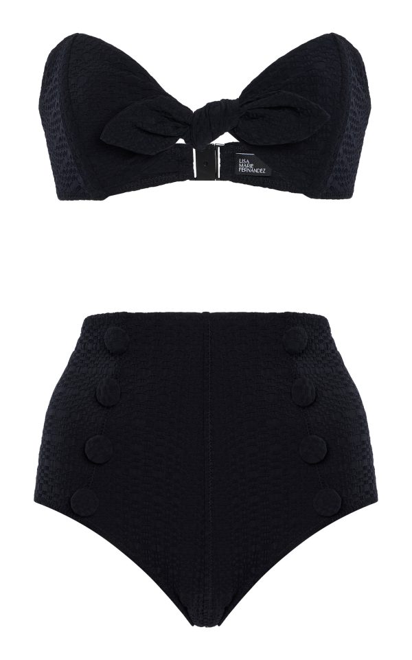 Lisa Marie Fernandez - Poppy Seersucker High-Waist Bikini - Black - M - Moda Operandi