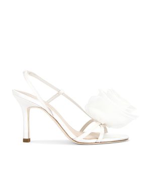 Loeffler Randall Steph Flower Heeled Sandal in White. Size 6.5, 7, 7.5, 8, 8.5, 9, 9.5, 10.