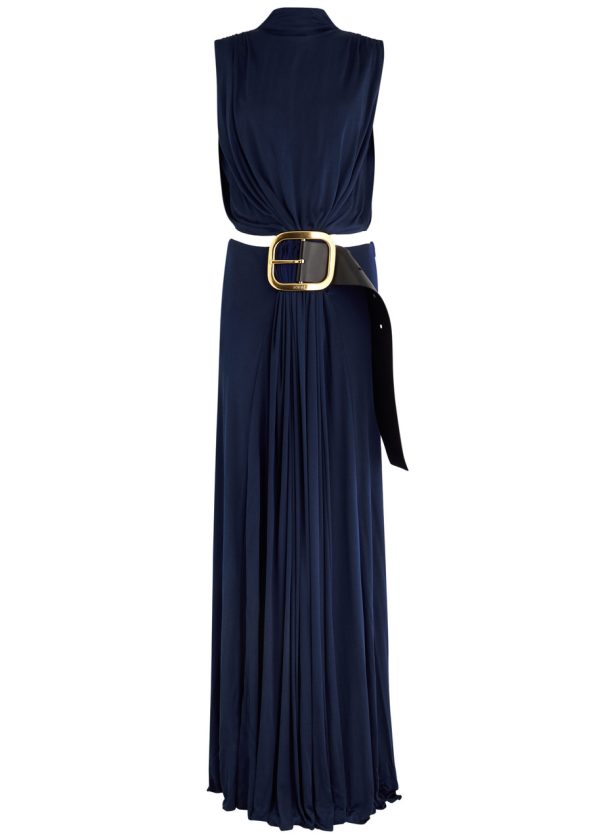 Loewe Belted Satin-jersey Maxi Dress - Blue - 36 (UK8 / S)