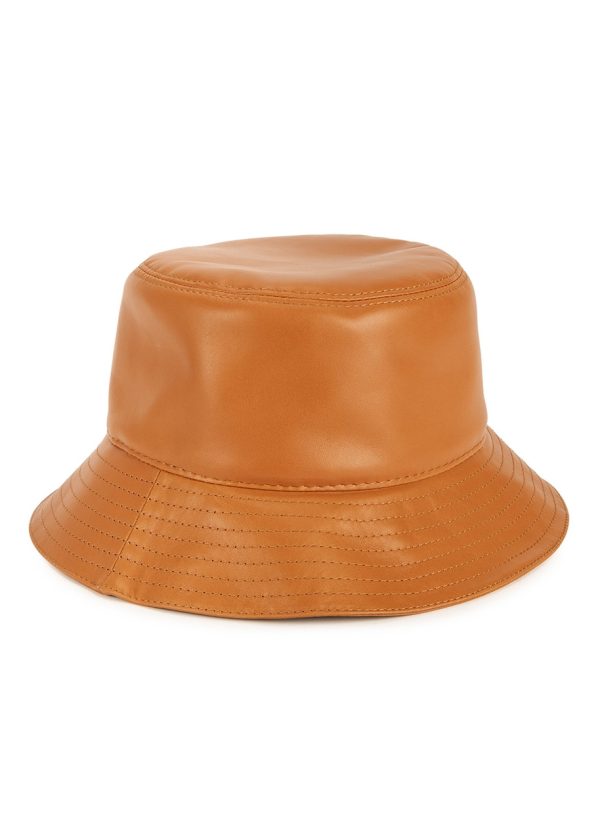 Loewe Brown Logo Leather Bucket hat - Tan