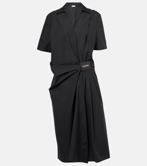 Loewe Gathered cotton poplin wrap dress