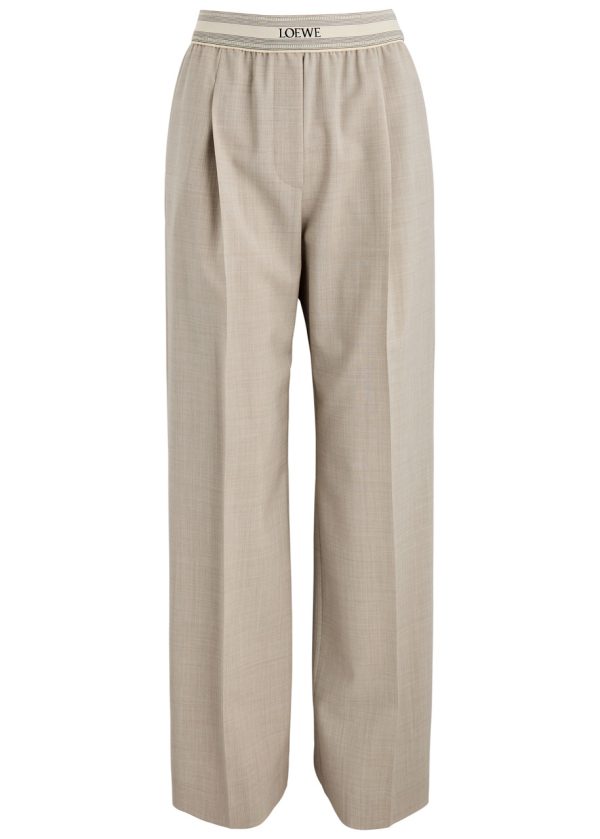 Loewe Logo-jacquard Straight-leg Wool Trousers - Beige - M (UK12 / M)