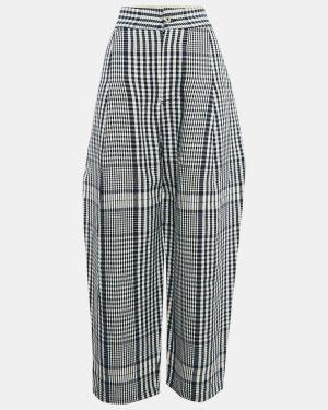 Loewe Navy Blue/White Checked Linen Wide-Leg Trousers L