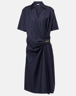 Loewe Pinstripe gathered wool wrap dress