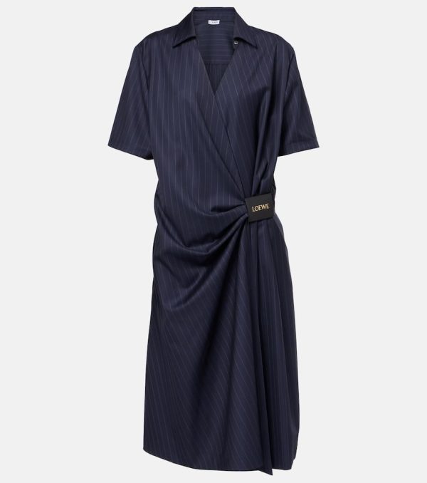 Loewe Pinstripe gathered wool wrap dress