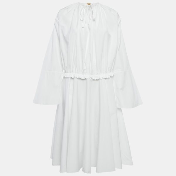 Loewe White Cotton Gathered Tunic Dress S