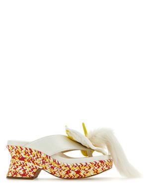 Loewe White Leather Petal Thong Mules