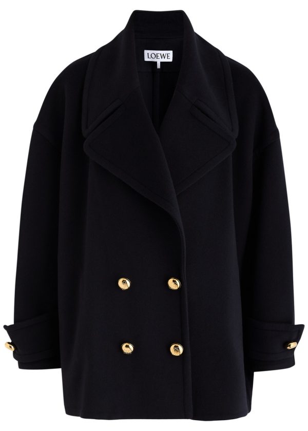 Loewe Womens Double-breasted Navy Wool Pea Coat UK12/M - 40 (UK12 / M)