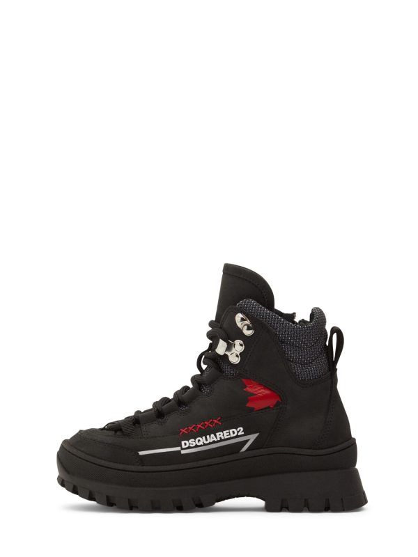 Logo Print Leather Hiking Boots