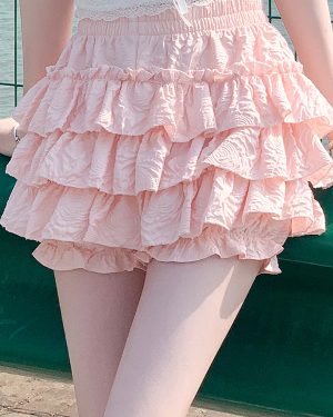 Lolita Skirt Tiered Pink Short Skirt