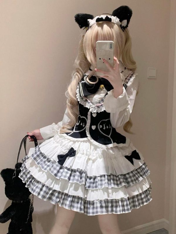 Lolita Three-piece Suit Ruffles Skirt And Lace Trim Vest And White Shirt Cute Princess Dress Suit