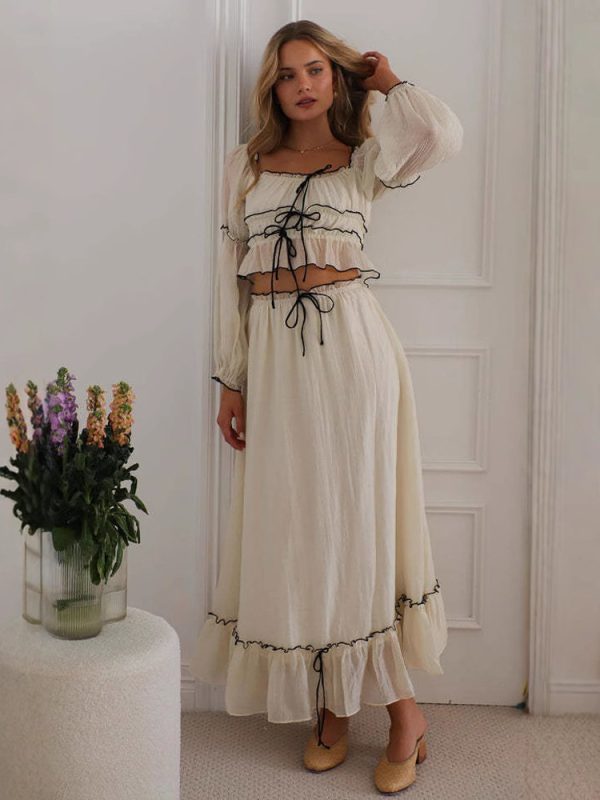 Long Sleeve Crop Top And Long Skirt 2 Piece Set For Women 2025