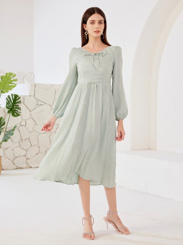 Long Sleeve Midi Dress V-neck A-line Beach Dress For Women 2025