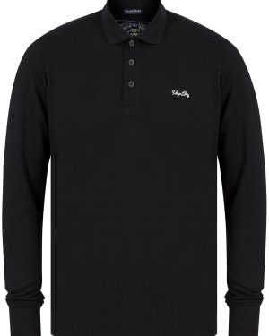 Long Sleeve Tops Seathwaite Long Sleeve Cotton Pique Polo Shirt in Jet Black / S - Tokyo Laundry