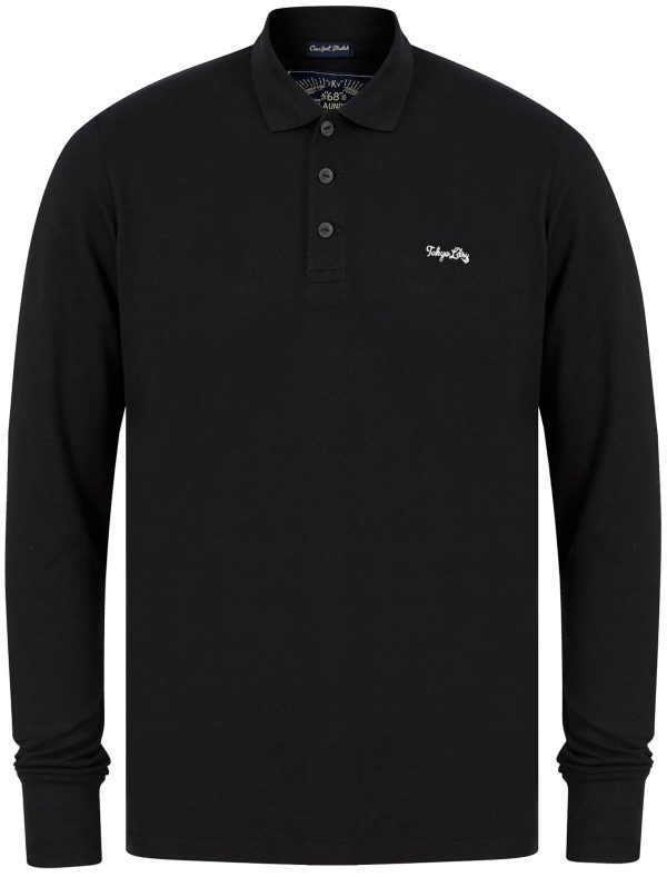 Long Sleeve Tops Seathwaite Long Sleeve Cotton Pique Polo Shirt in Jet Black / S - Tokyo Laundry