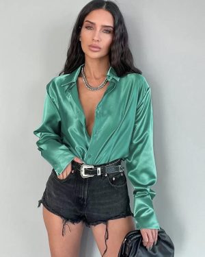 Long Sleeves Blouse Buttons Busniess Casual Spring Fall Blouses In Solid Color