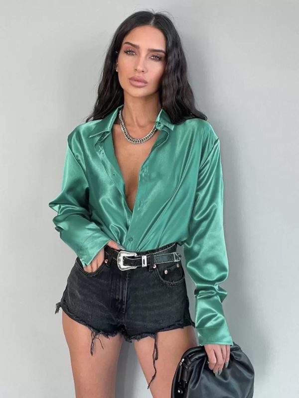 Long Sleeves Blouse Buttons Busniess Casual Spring Fall Blouses In Solid Color