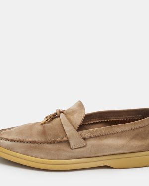 Loro Piana Beige Suede Summer Charms Walk Loafers Size 36.5