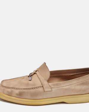 Loro Piana Beige Suede Summer Charms Walk Loafers Size 37