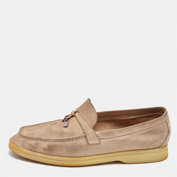 Loro Piana Beige Suede Summer Charms Walk Loafers Size 37