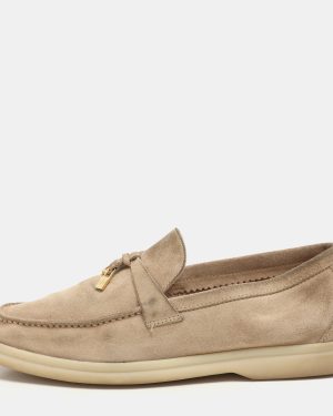 Loro Piana Beige Suede Summer Charms Walk Loafers Size 37
