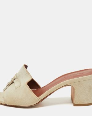 Loro Piana Beige Suede Summer Charms Walk Slide Sandals Size 35