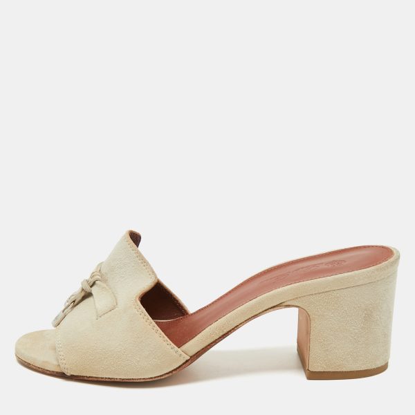 Loro Piana Beige Suede Summer Charms Walk Slide Sandals Size 35