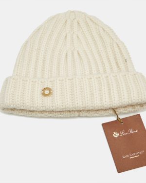 Loro Piana Cream Cashmere Rib Knit Beanie