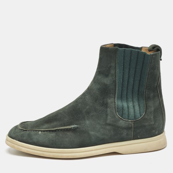 Loro Piana Green Stretch Band and Suede Ankle Length Boots Size 36