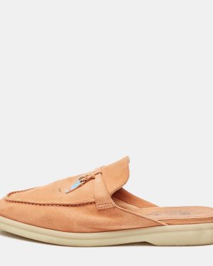 Loro Piana Orange Suede Babouche Charms Walk Flat Mules Size 38
