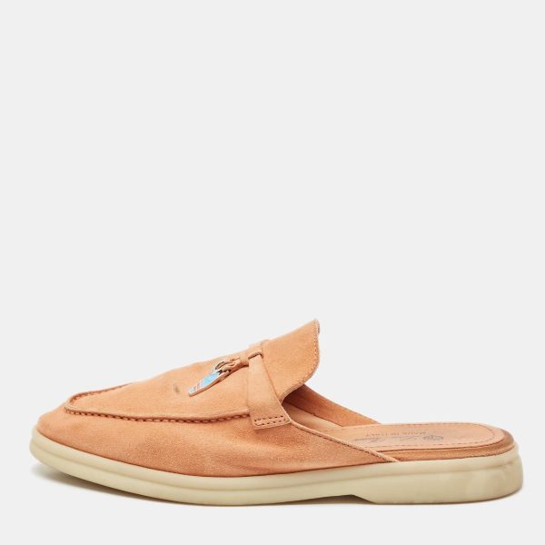 Loro Piana Orange Suede Babouche Charms Walk Flat Mules Size 38