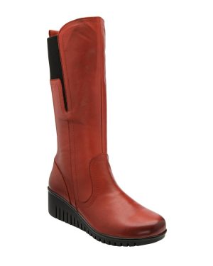 Lotus Fitzgerald Wedge Red leather Womens knee-high boots in a Plain Leather in Size 39