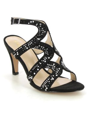 Lotus Kelsey Black Glitz Womens Heeled Sandals in a Plain in Size 7