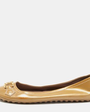 Louis Vuitton Beige Patent Leather Oxford Ballet Flats Size 39