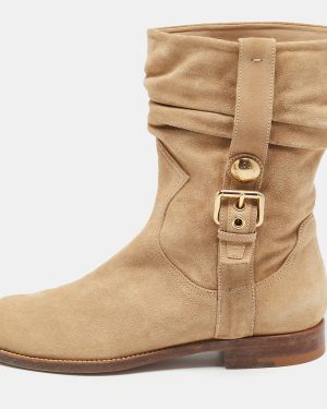Louis Vuitton Beige Suede Buckle Ankle Boots Size 38