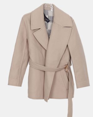 Louis Vuitton Beige Wool Damier Azur Short Wrap Coat Size 36