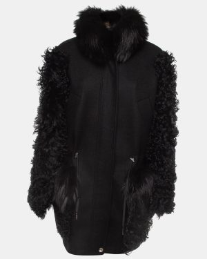 Louis Vuitton Black Cashmere/Fur Trimmed Oversized Parka Jacket M