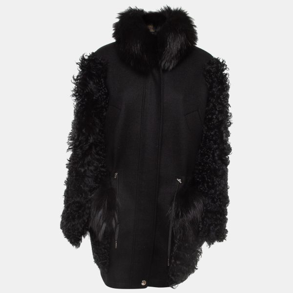 Louis Vuitton Black Cashmere/Fur Trimmed Oversized Parka Jacket M