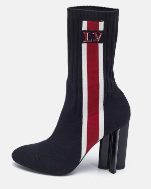 Louis Vuitton Black Knit Fabric LV Black Heart Sock Ankle Boots Size 37
