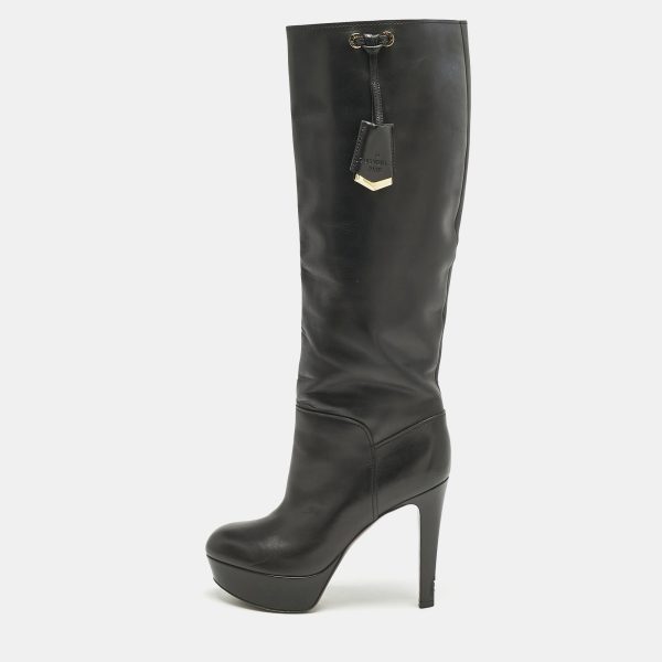 Louis Vuitton Black Leather Platform Knee Length Boots Size 38