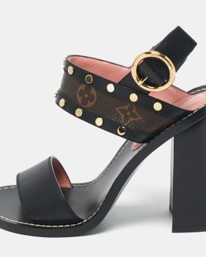 Louis Vuitton Black Monogram Canvas and Leather Passenger Heeled Sandals Size 37