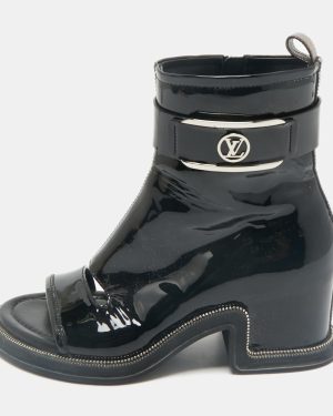 Louis Vuitton Black Patent Leather Moonlight Ankle Boots Size 37