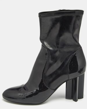 Louis Vuitton Black Patent Leather Silhouette Ankle Boots Size 38