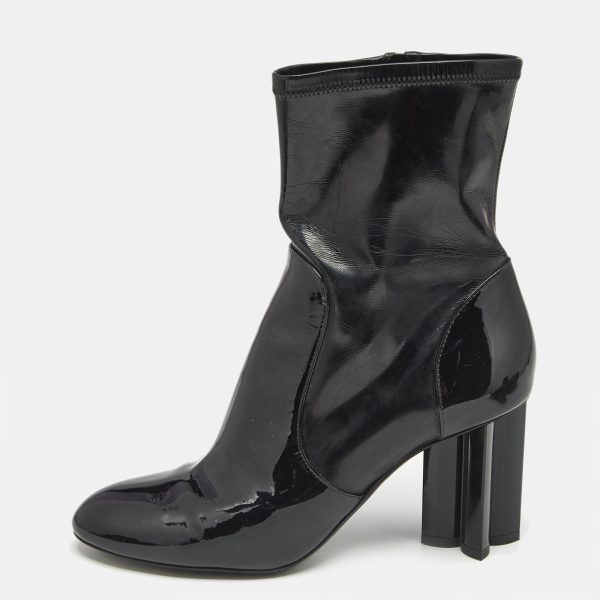Louis Vuitton Black Patent Leather Silhouette Ankle Boots Size 38