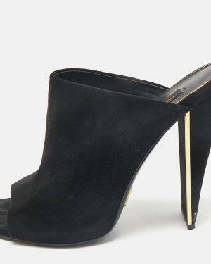 Louis Vuitton Black Suede Block Heel Mules Size 38