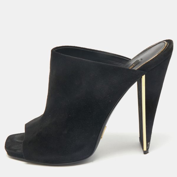 Louis Vuitton Black Suede Block Heel Mules Size 38