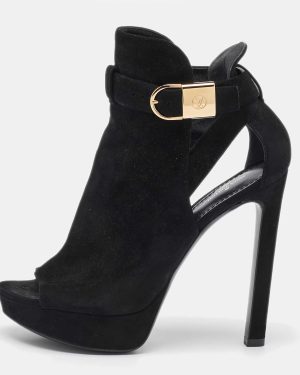Louis Vuitton Black Suede Open Toe Platform Boots Size 37.5