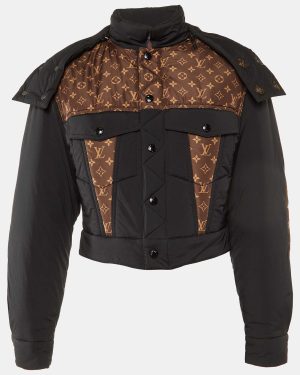 Louis Vuitton Black & Brown Monogram Hooded Puffer Jacket S