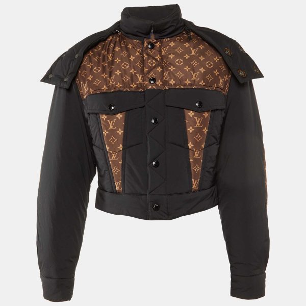 Louis Vuitton Black & Brown Monogram Hooded Puffer Jacket S